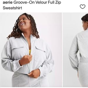 Aerie Groove On  ribbed velour cropped sweatshirt jacket size xl